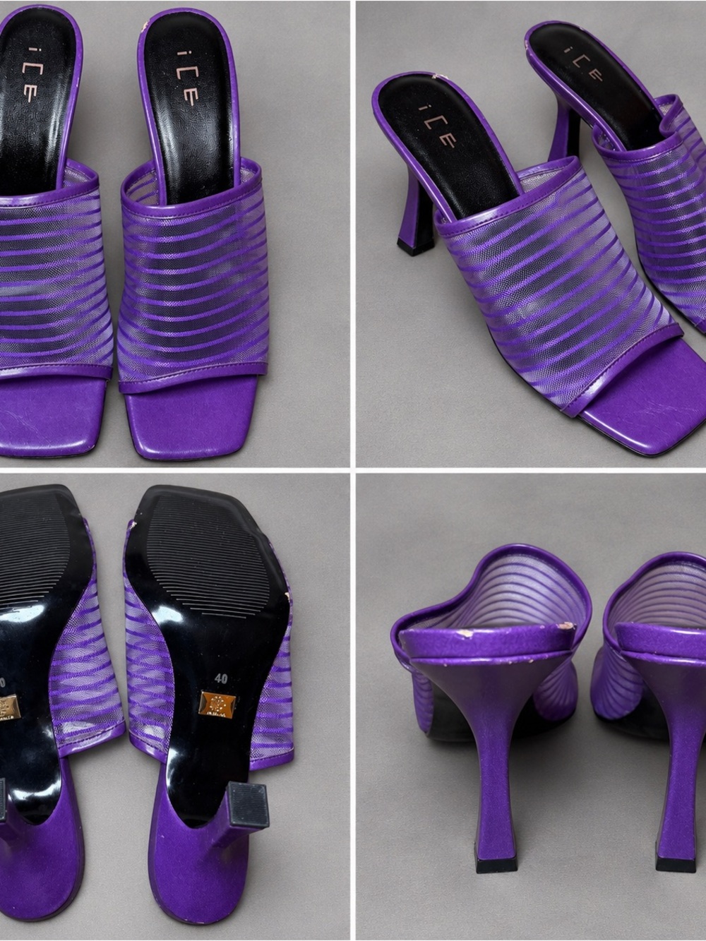 Ice Purple Striped Slide Heels